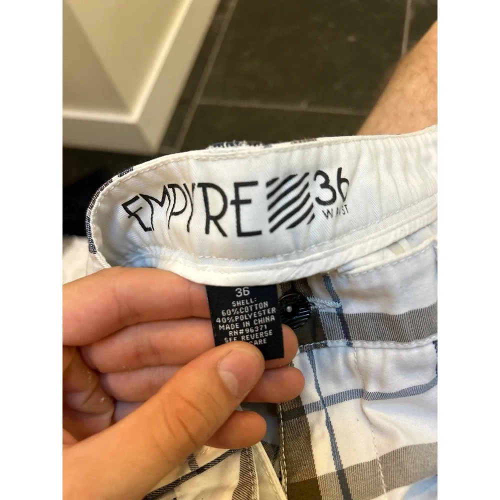 Empyre Mens Plaid Chino Shorts White Blue Brown Size 36 Casual Skate Summer